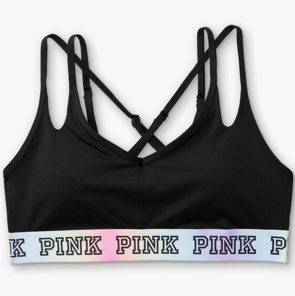 PINK Victoria's Secret Black Ultimate Sports Bra Strappy Bralette Logo New Large - Picture 9 of 16